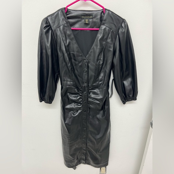 House Of Harlow 1960 Black Faux Leather Button Up Dress Size XS - Picture 1 of 5